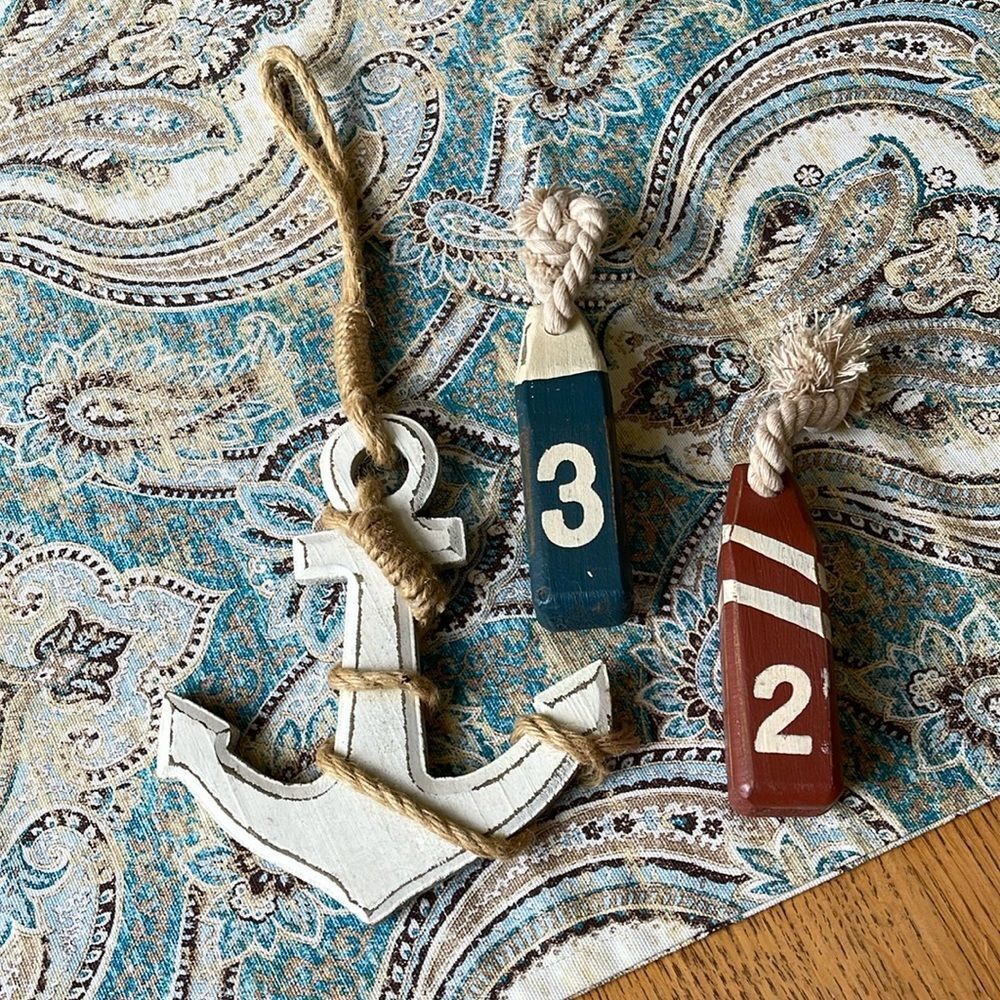 Nautical Wood Anchor & Buoy Coastal Decor Set of 3